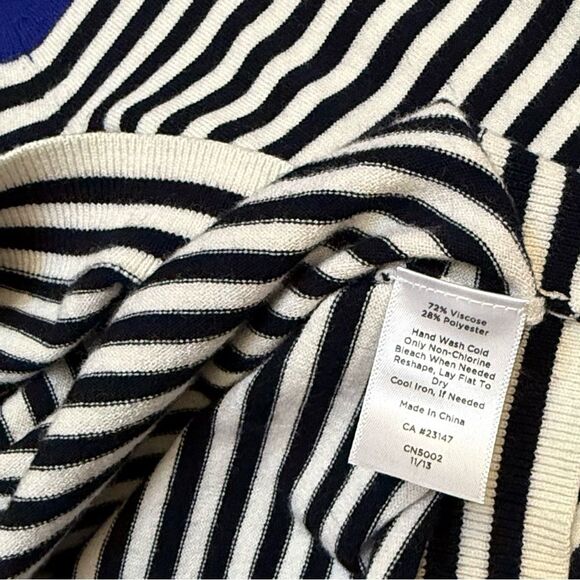 Talbots Color Block Knit Sweater Blue Black White Stripe 3/4 Sleeve Sz MP EUC - Picture 7 of 7